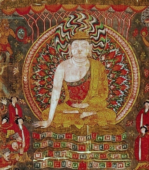A tenth-century painting of the Buddha on silk, from Dunhuang